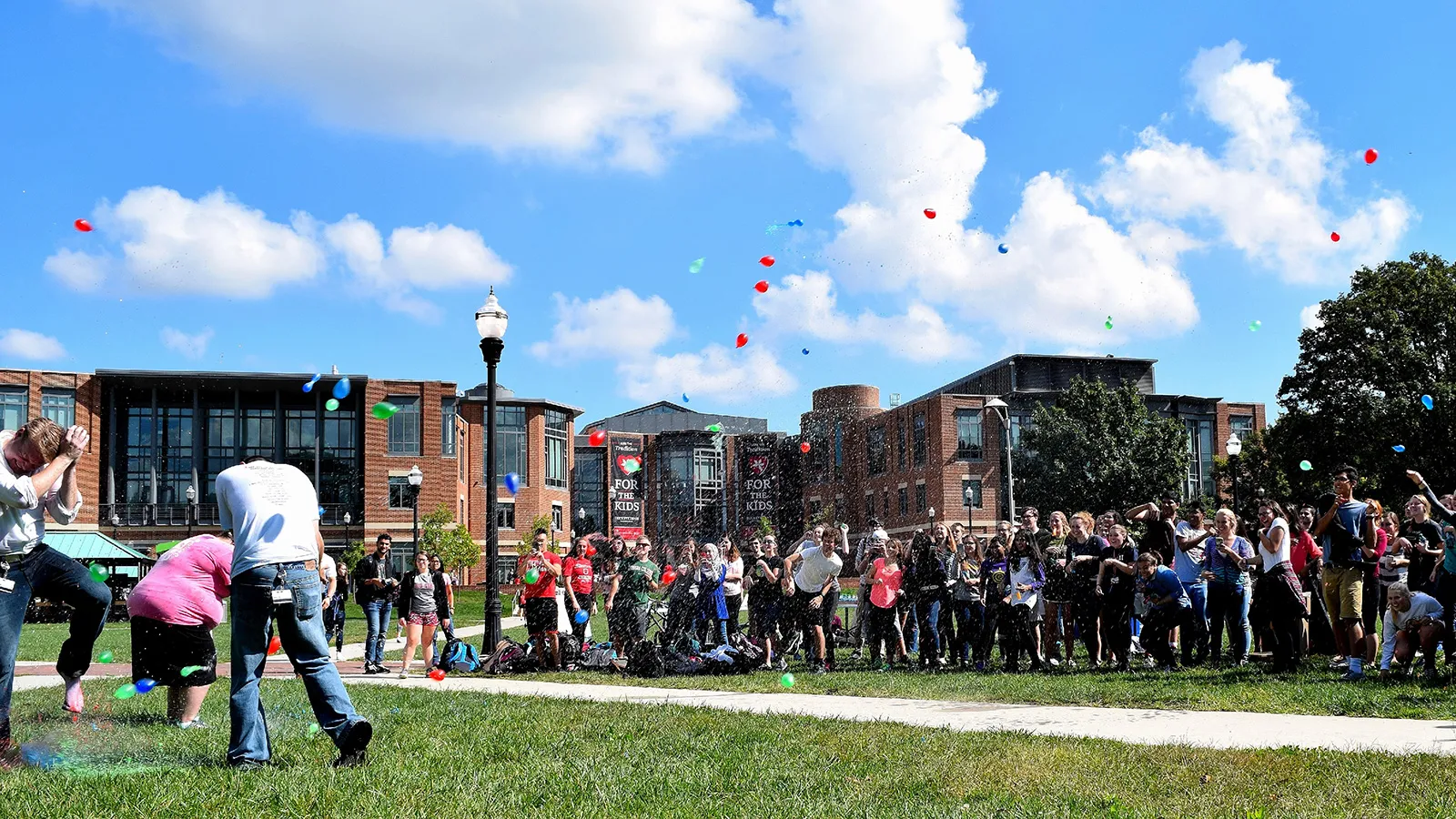 Water balloon fight on the South Oval