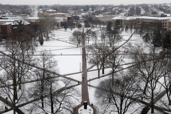 The oval with snow on it