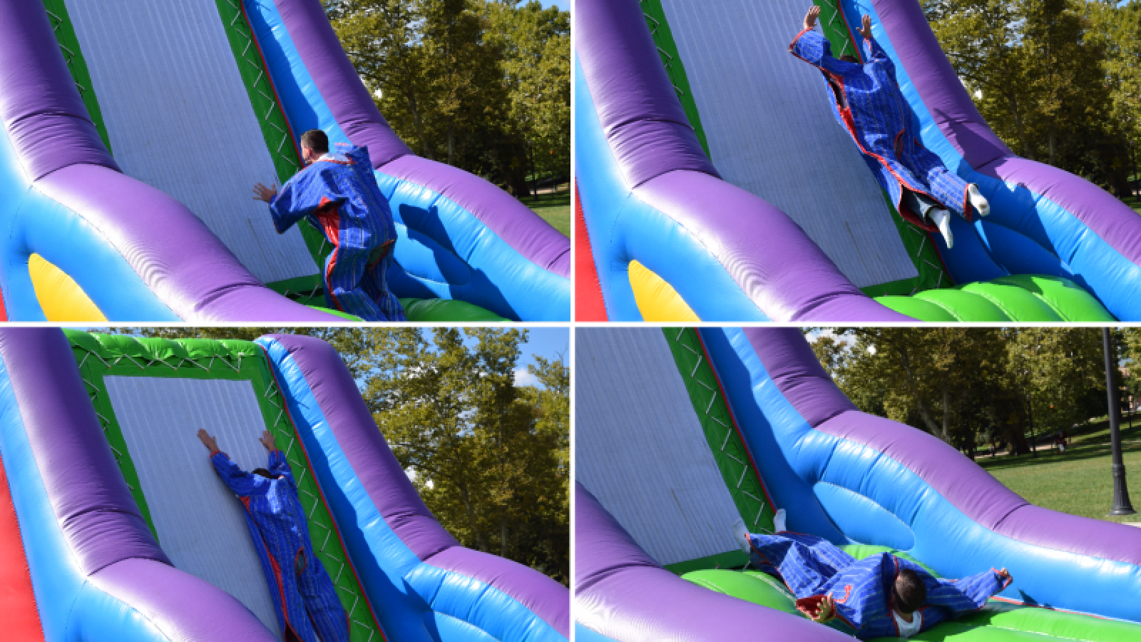 Student playing on inflatable at field day 